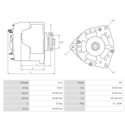 Alternator 14v 150a 2871A412 , 82036223 , 87573243 V836667315 3909639M1 3789453M91 3789453M92 3789453M93 IA1242  AAN5324 11.203.