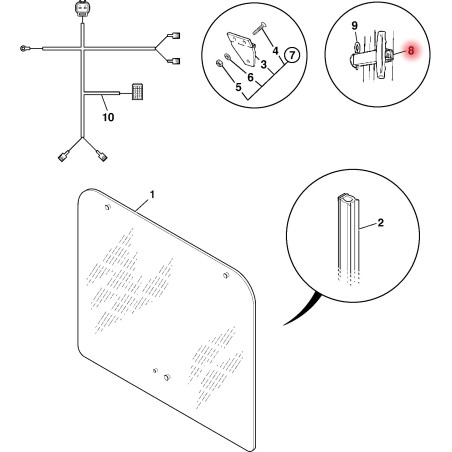 Klamka tylnej szyby JCB 555-210R 555-260r 506-23TC 508-66TC 509-23TC 509-45TC 510-44STC 510-55 TC 526-56
527-58FS 527-58