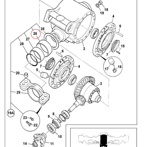 Tuleja mocowania mostu JCB 520 541-70 536-70 458/M1647 448/26305