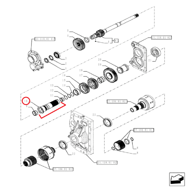Wałek skrzyni biegów 87673909 New Holland T7 T7.230 T7.290 T7000 T7050 Case MAGNUM 180 220 225 PUMA 165 180 220 CVT 240 CVT