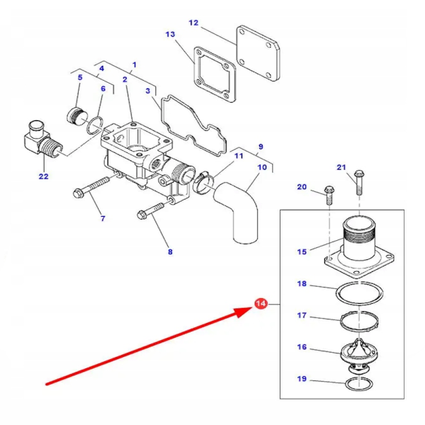 Massey Ferguson 4133L034 4225035M1 Termostat z obudową 7465 Dyna-VT 7475 Dyna-VT 7480 Dyna-VT 8210 8220 5465 6465 6475 6480