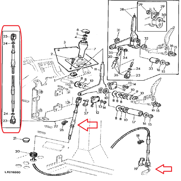 John Deere AL76564 Linka sterowania 1680 2010 mm
