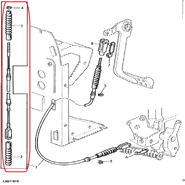 Linka sprzęgła John Deere AL78736 1280 mm John Deere 6000 6100 6200 6300 6400 6500 6506 6600 6800 6900 6110 6310 6210 6410