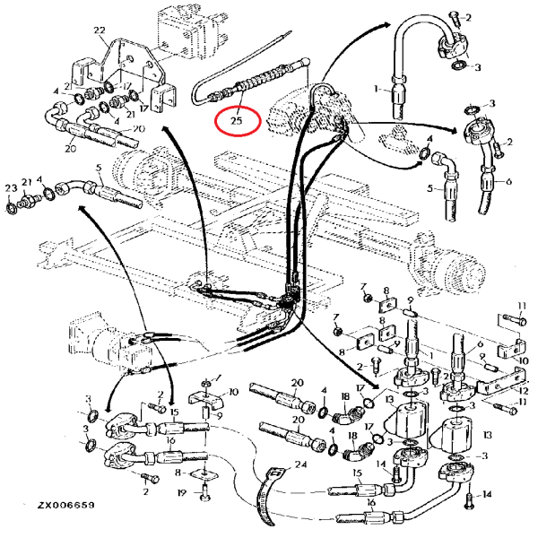 Linka hydrauliki 4480 4700 mm AZ41462 John Deere 2066 2064 2058 2056 2054 2266E 2266 2264 2258 2256 2254