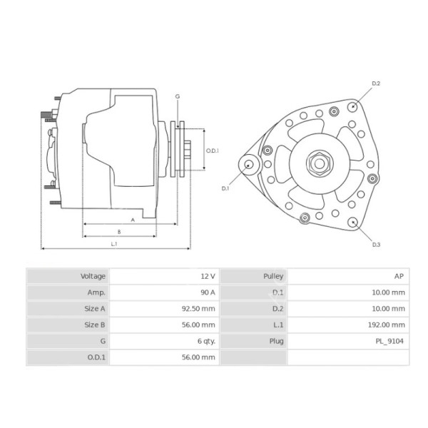 ELE3053 Alternator 12V 90A koło ze sprzęgłem