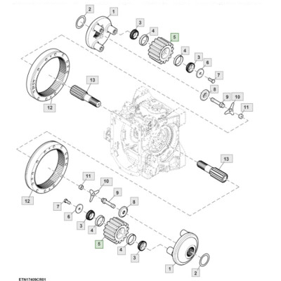 Satelita tylnego koła zębatka Z32 
John Deere
6135M, 6145J, 7500, 7505, 7515