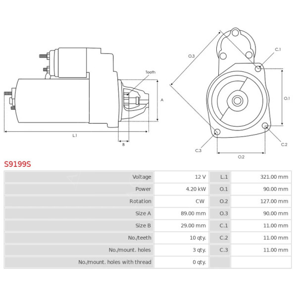Rozrusznik 12V 4,2KW 745011 2873a030 4186376A 31400116 0986018151