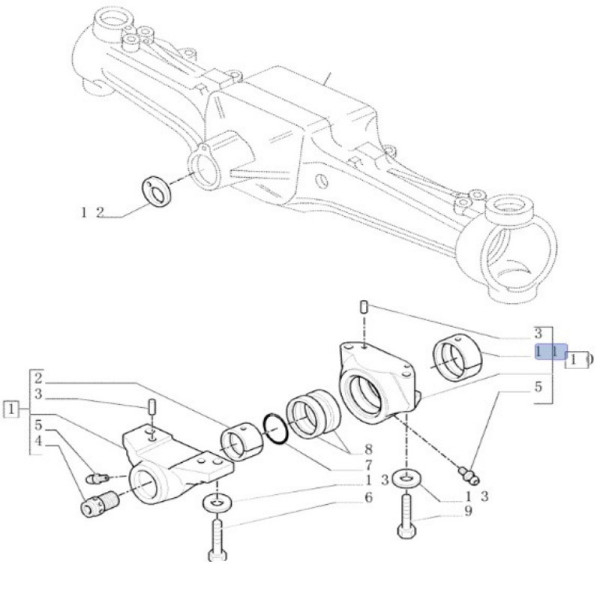 Tuleja zawieszenia przedniej osi 1235129385 5101113 New Holland T5030 T6010 T7 T7. TL TM TS Fiat Steyr Case JX Maxxum MXM Puma