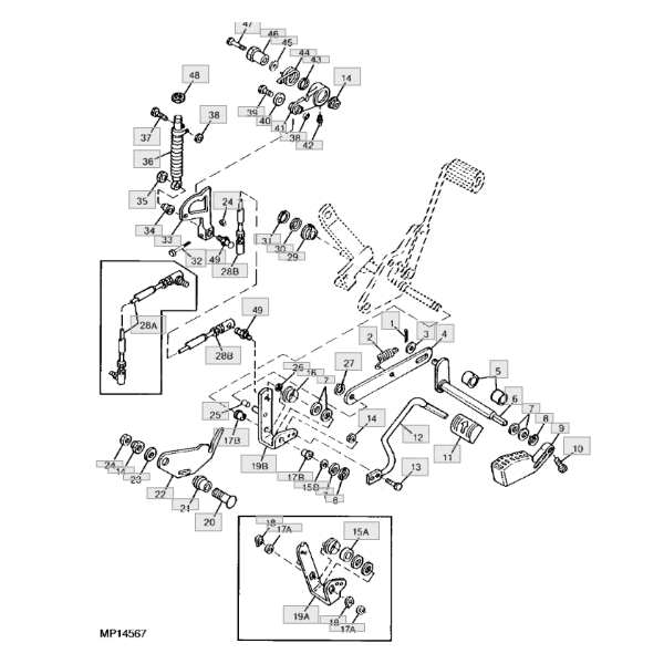 AM120869 AM106373 Linka kosiarki 1120 mm pedału jazdy rewersu przód-tył John Deere
F510, F525, F540