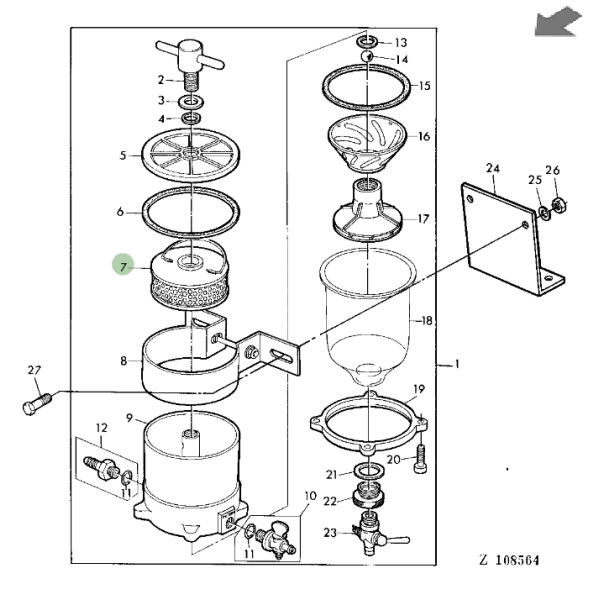 Wkład Filtr paliwa separator JOHN DEERE kombajn 2054, 2056, 2058, 2064, 2066, 2254, 2256, 2258, 2266