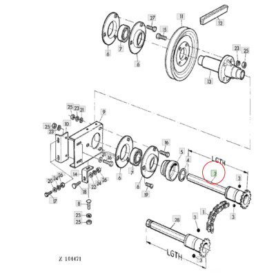 AZ20402 Wałek hederu z zębatką John Deere 1072 1075 950 960 970 975 370mm