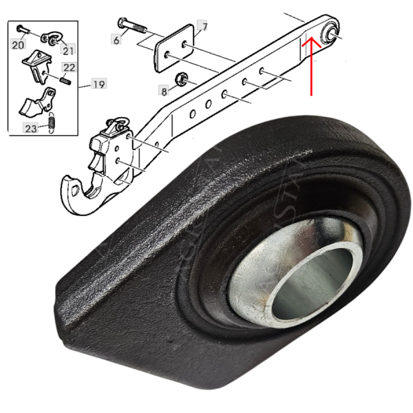 Końcówka łapy z kulą oczko do wspawania John Deere 6120-6320 6420 6620 6720 6820 6920 
6130-6430 6630 6730 6830 6930