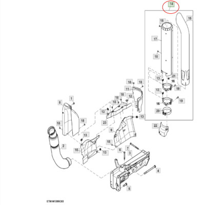 Tłumik rura wydechowa John Deere 6175M 6195M 6175R 6195R 6215R 6230R 6250R 6R230 6R250 AL229274 AL236090