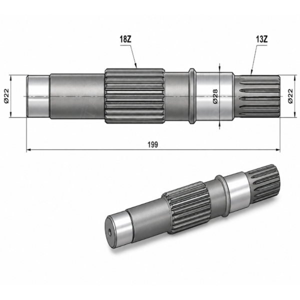 hyd7213 Wałek pompy hydraulicznej Z13/18 Manitou R902417393