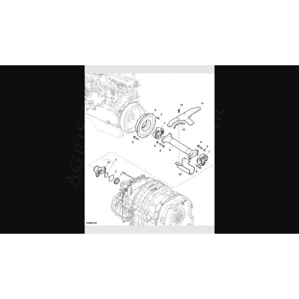 Schemat wału napędowego silnik–skrzynia, wał kardana John Deere 6000 6005 6010 6020 7020, modele 6205–7520, numer AL117426