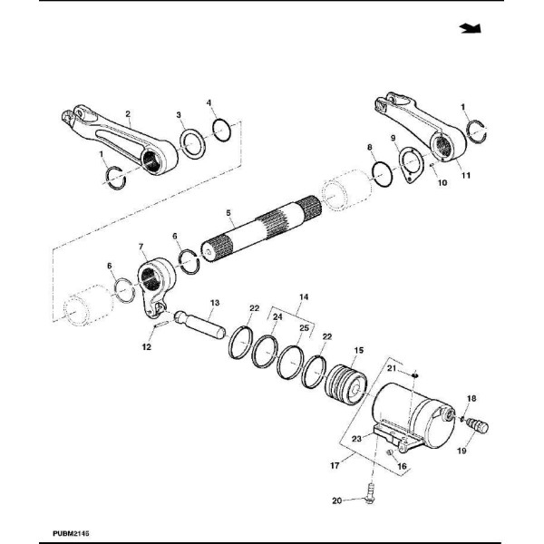 John Deere 5078E, PC8548P – wał R105156: pozycja 5, diagram podnośnika PUBM2145