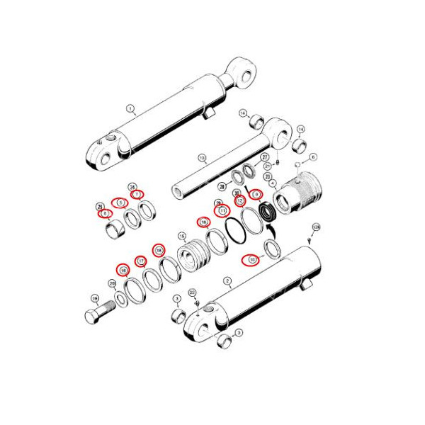 uszczelniacze siłownika podpory szczeki Case 480F, 480D, 680K, 680L, 580SK, 580D, 1155E, 1150E, 1155D, 1150D 1543262C1 G109460