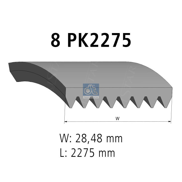 Pasek 8PK2275 - John Deere 6003, 6J, 6930; New Holland TC56 - L169273, R115936, 89835683 - rysunek przekroju