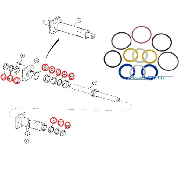 Zestaw uszczelnień siłownika skrętu siłownik CASE 580 590 SR K M SK SLE SM 
New Holland 555e B100 B100B B110 B110B B90B B95