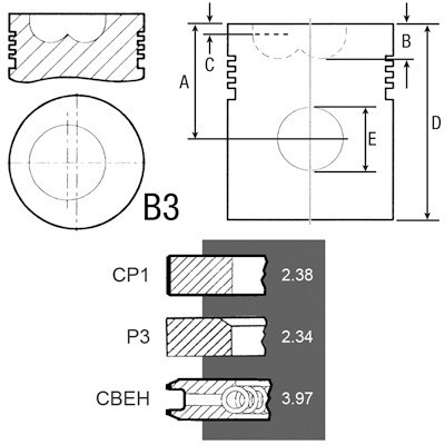 Pierścienie kpl 102mm 2,38+2,34+3,97mm A77401 3802040 38002930 3802042 Case 5130 5230 BEZ TURBO