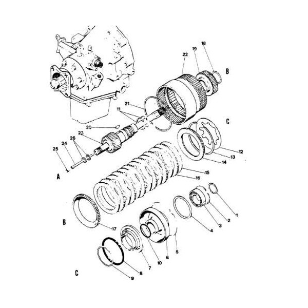 Pierścień zapinany wałka skrzyni biegów Case 580G 580F D50080