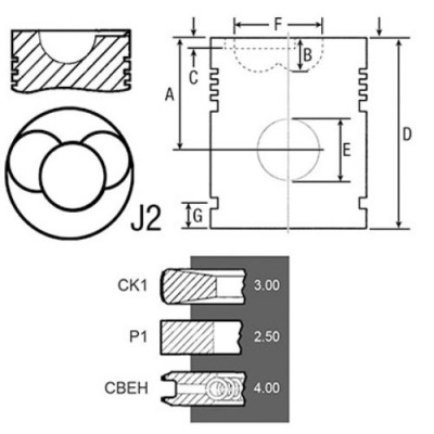 SCY3044 Tłok kompletny 3 pierścienie 107.90mm