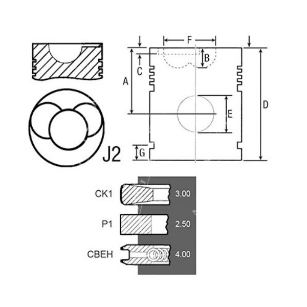 SCY3044 Tłok kompletny 3 pierścienie 107.90mm