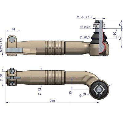 Przegub Końcówka kierownicza 275mm John Deere 3040, 3140, 3640 3050, 3150, 3350, 3650 2955, 3155 AL68254 , AL168701