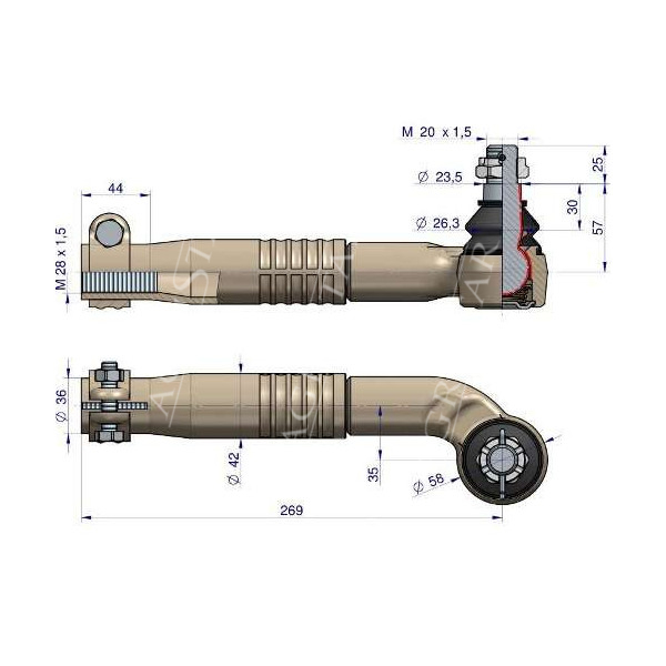 Przegub Końcówka kierownicza 275mm John Deere 3040, 3140, 3640 3050, 3150, 3350, 3650 2955, 3155 AL68254 , AL168701