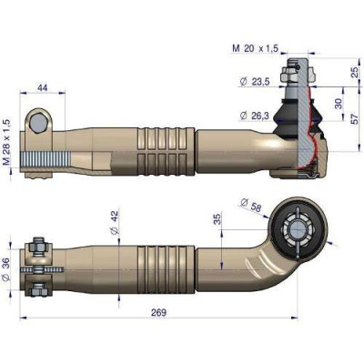 Przegub Końcówka kierownicza 275mm John Deere 3040, 3140, 3640 3050, 3150, 3350, 3650 2955, 3155 AL68255 AL168702