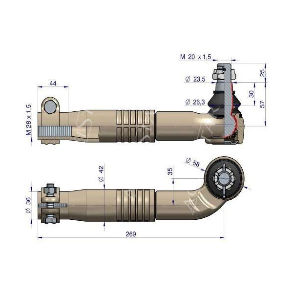 Przegub Końcówka kierownicza 275mm John Deere 3040, 3140, 3640 3050, 3150, 3350, 3650 2955, 3155 AL68255 AL168702