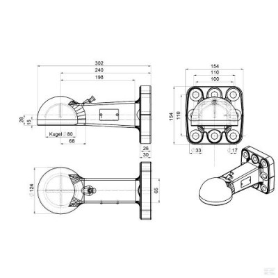 Dyszel Zaczep kulowy, K80, 100 x 110, 8 x M16 8003309 652900 59347