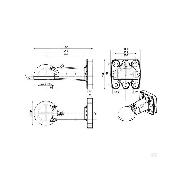 TRP4250 Zaczep kulowy, K80, 100 x 110, 8 x M16